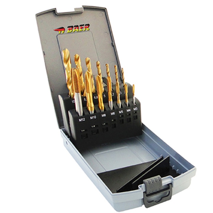 Set burghie tarozi BAER, M3-M12, HSSE-TIN, 2.5-10.2mm