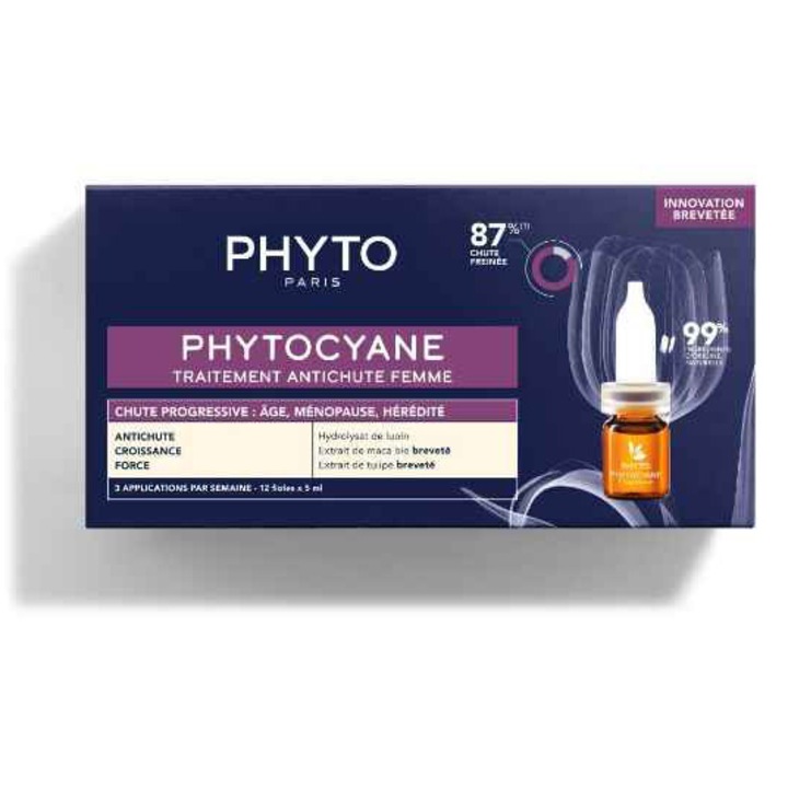 Tratament impotriva caderii progresive a parului pentru femei, Phytocyane, 12 fiole x 5 ml