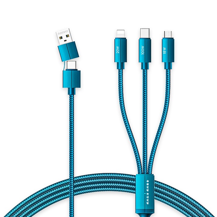 6 в 1 кабел за зареждане, Timebox, бързо зареждане 100 W, 1 m, USB и USB-C към Type-C, Lightning, MicroUSB съвместим Macbook, iPhone, Airpods, Android, Samsung, Huawei, Xiaomi, Turquoise