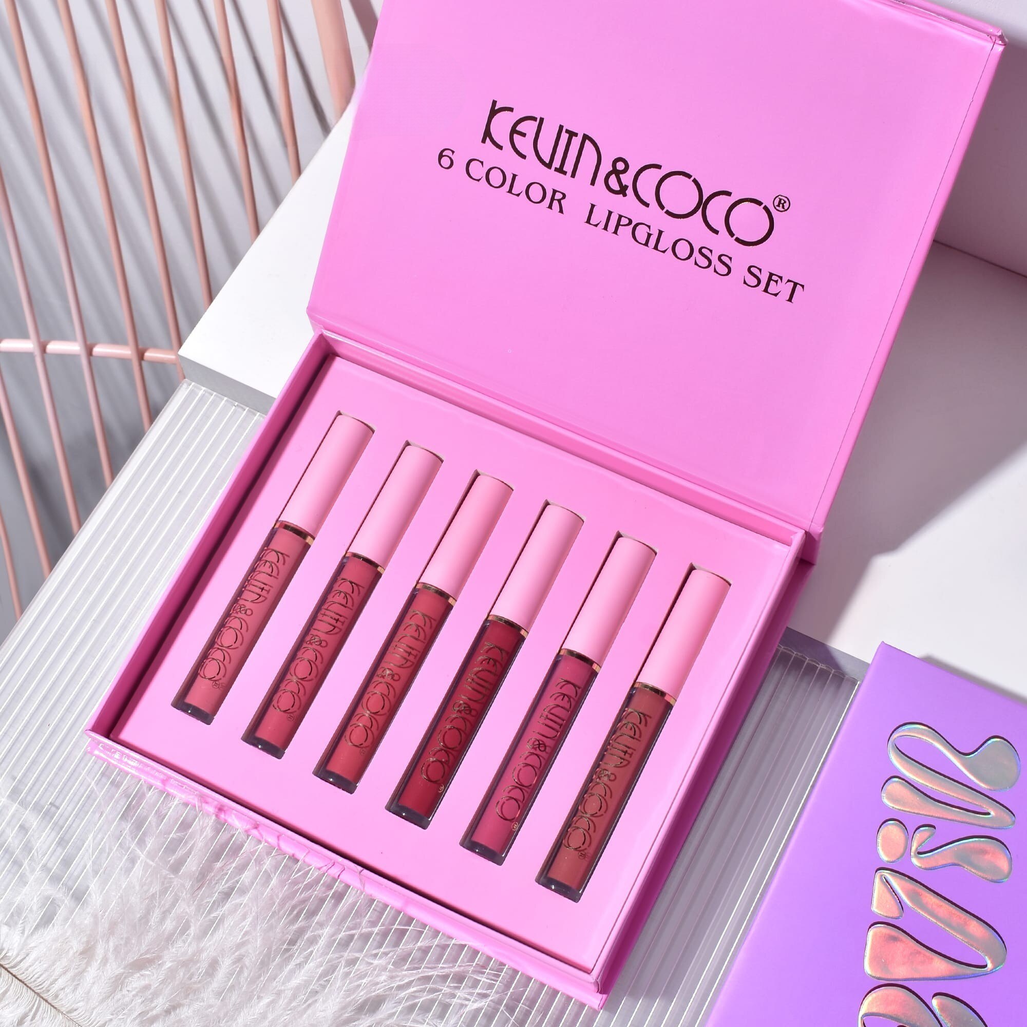 Set de Buze, KEVIN & COCO, Pink Girl, 6 Lip Gloss-uri, 17 x 14.8 x