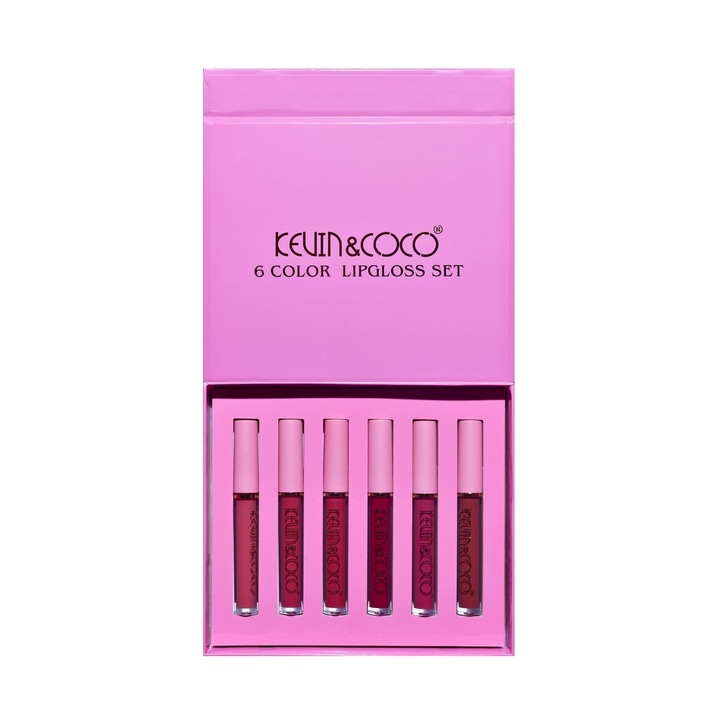 Set de Buze, KEVIN & COCO, Pink Girl, 6 Lip Gloss-uri, 17 x 14.8 x 2.9 cm, Roz/Maro
