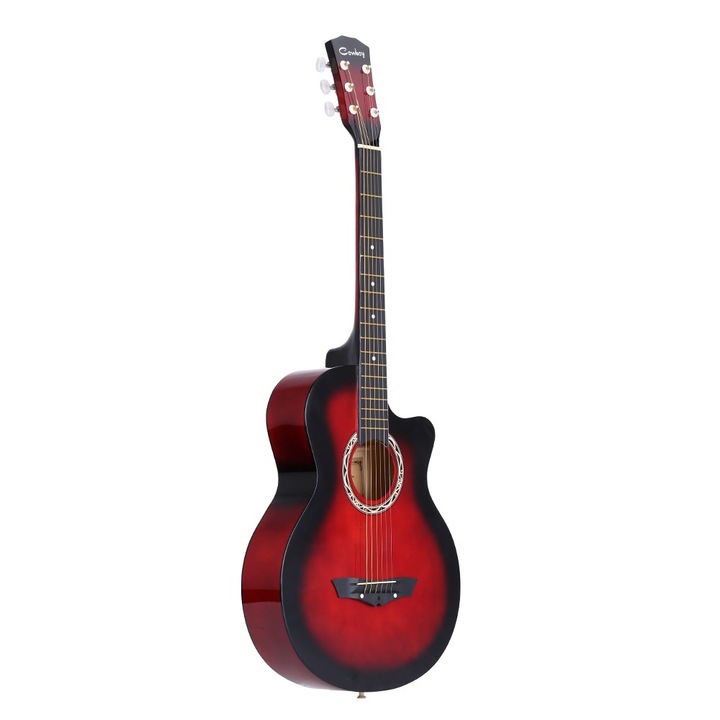 Chitara Acustica 7STAR ® Rosu 4/4 38" ( 95 x 35 cm ), pentru Incepatori si Adulti, Recomandata peste 8-10 Ani, 6 Corzi Metalice, 20 De Taste