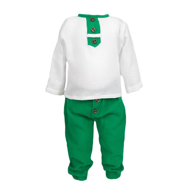 Compleu muselina baieti, Verde