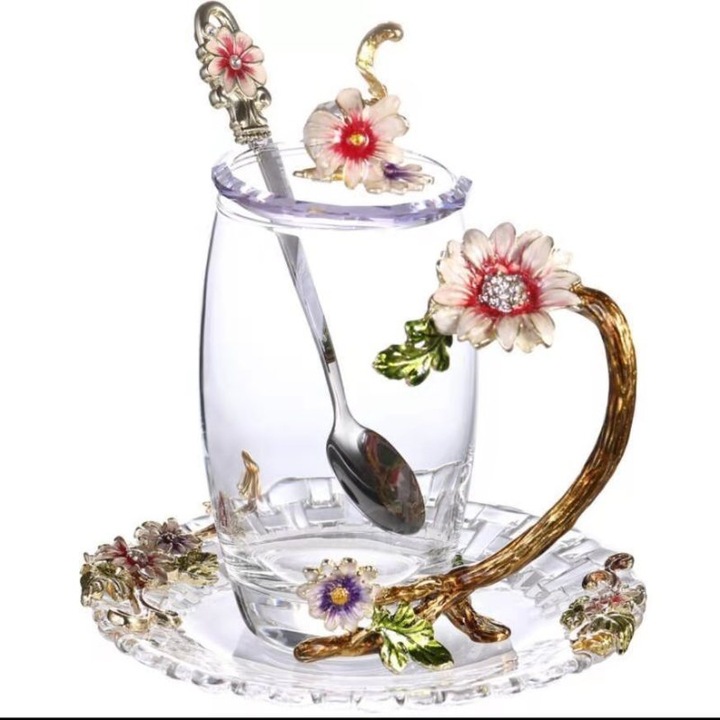 Комплект чаши за чай, WEPZSXO, Стъкло, 350 ml, Прозрачни