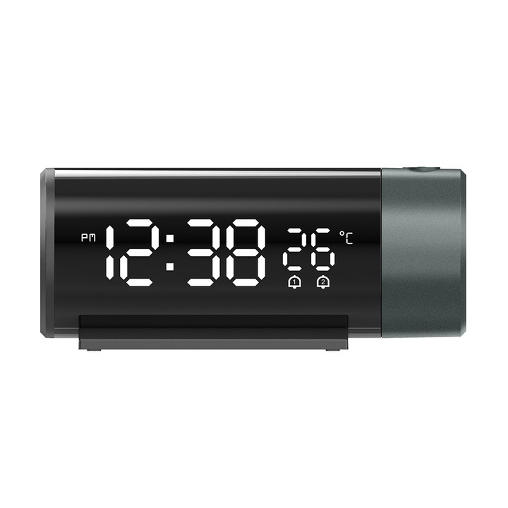 Ceas cu alarma, Tioialz®, alarma dubla, functie de amanare, port USB, negru, 15x5x5cm