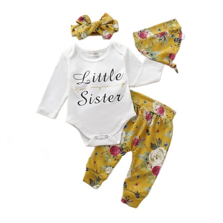 Compleu SuperBaby, Cu Body, Pantaloni, Caciula si Bentita, Model Little Sister, Fete, Maneca lunga, Multicolor