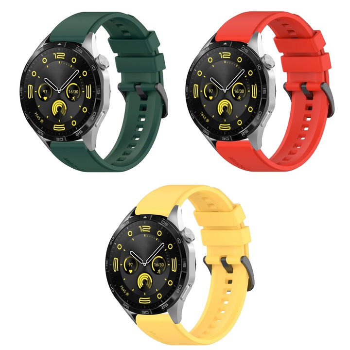 Комплект каишки Smart Pulse, 3 броя, 22 мм, За Huawei Watch GT2 pro, GT2 46 мм, GT 46 мм, GT 2e, Червен/Тъмнозелен/Жълт