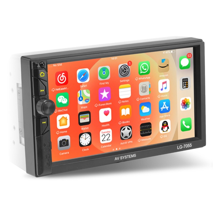 ILIKE Android iPhone autórádió, 7 inch HD LCD érintőképernyővel, Bluetooth autós multimédia rendszer, telefonvezérelt vezetékes képernyőtükrözés, AUX kábelcsatlakozás, FM rádió, kormánykerék távirányítóval, hátsó kamera funkcióval