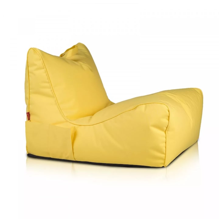 Fotoliu Puf Ecopuf Flavio Lounger, Bean Bag ergonomic, husa detasabila, impermeabil, indoor/outdoor, ideal pentru gradina, terasa, living, 80x60x60 cm, Galben, confort maxim si relaxare premium
