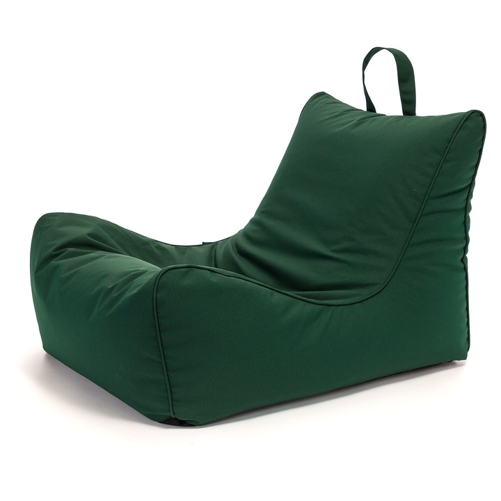 Fotoliu puf Ecopuf Flavio Lounger, husa detasabila, impermeabil, utilizare indoor si outdoor, ergonomic si confortabil, umplutura adaptabila, rezistent, design modern, 80x60x60 cm, Verde inchis
