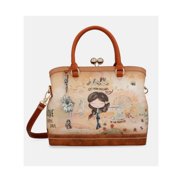 Geanta de mana Anekke camel, cu clips metalic, colectia Peace & Love 38801-061