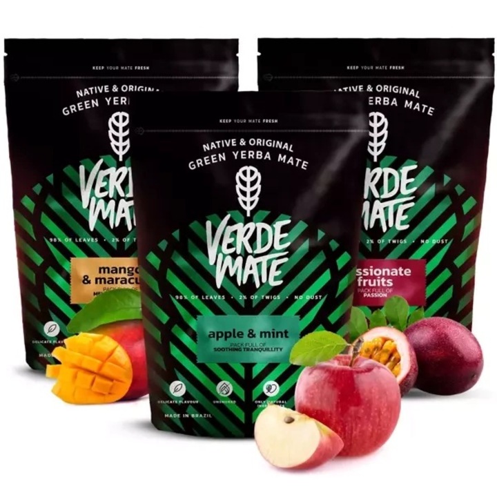 Ceai Yerba Mate Set Verde Mate Apple & Mint Mango & Maracuya Passionate Fruits, 3x500g