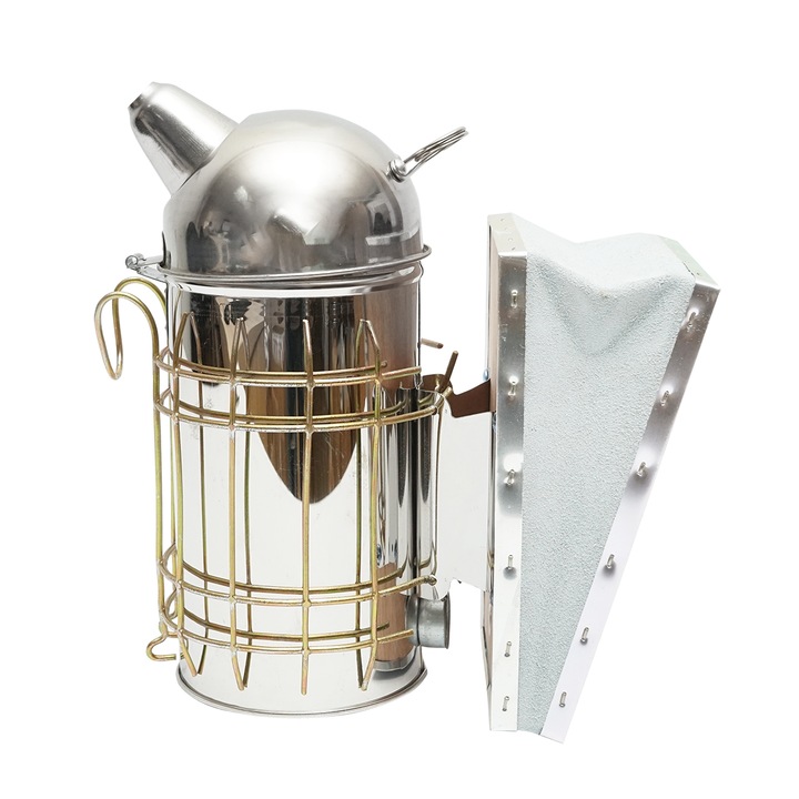 Afumator albine din otel inox cu cilindru scut termic si burduf din piele 160mm