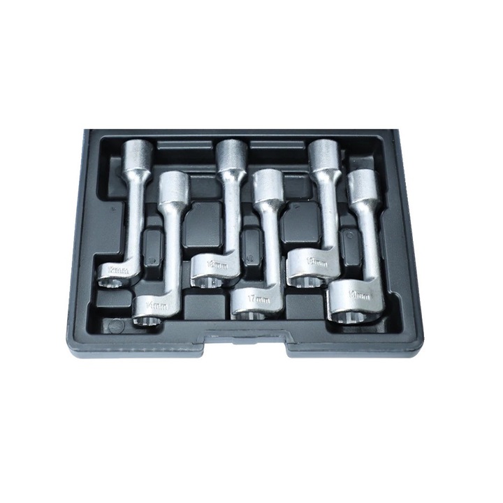 L-típusú nyitott gyűrűs kulcskészlet, dízel befecskendezőhöz, 6 db, 12/14/16/17/18/19mm, ötvözött acél, 21,5x16,5x5 cm