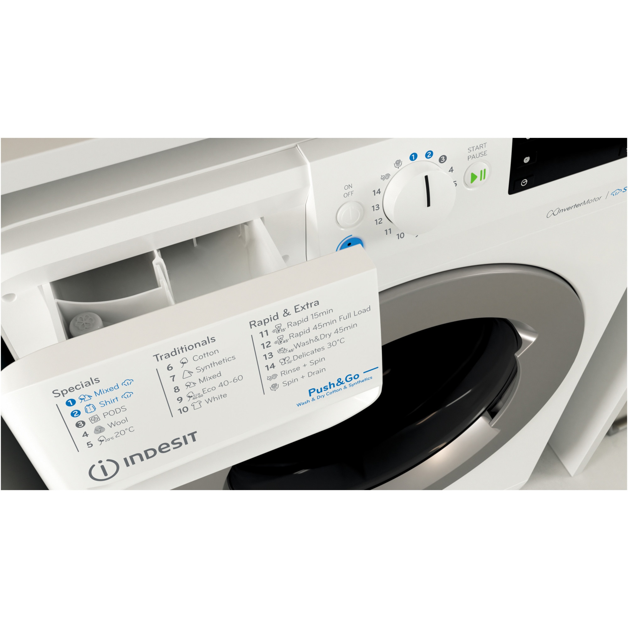 Masina de spalat rufe cu uscator Indesit INNEX BDE 86436 WSV EE, Spalare 8 kg, Uscare 6 kg, 1400 rpm, Clasa B, Motor Inverter, Display Digital, Alb
