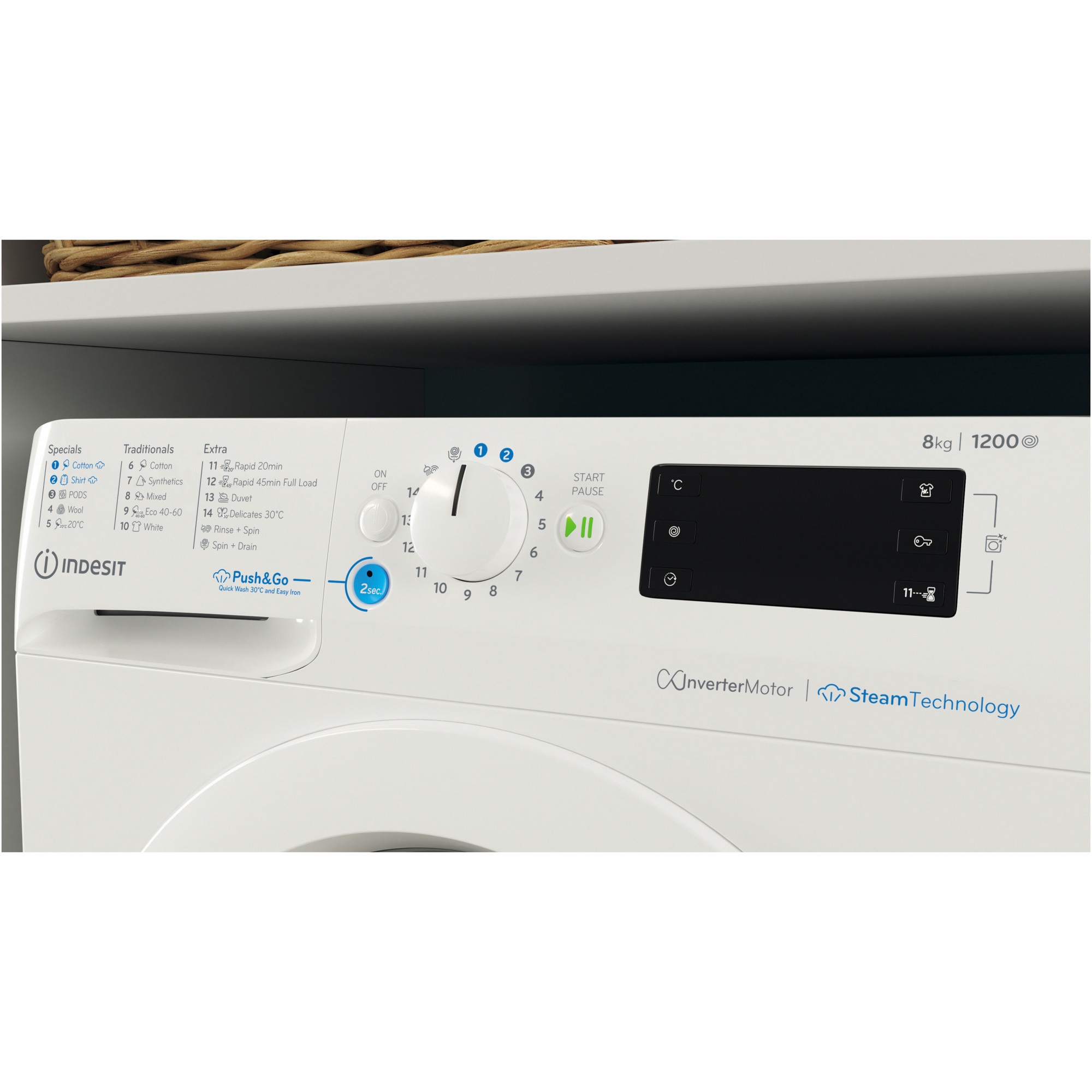 Masina de spalat rufe Indesit INNEX BWE 81295X WV EE, 8 kg, 1200 rpm, Clasa B, Push&Go, Motor Inverter, Alb
