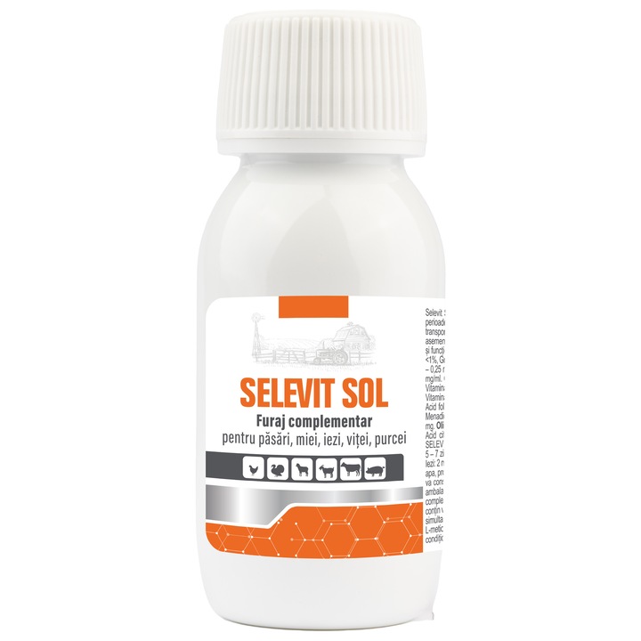 Selevit Sol, solutie orala, pentru pasari, miei, iezi, vitei, purcei, Pasteur, 50 ml