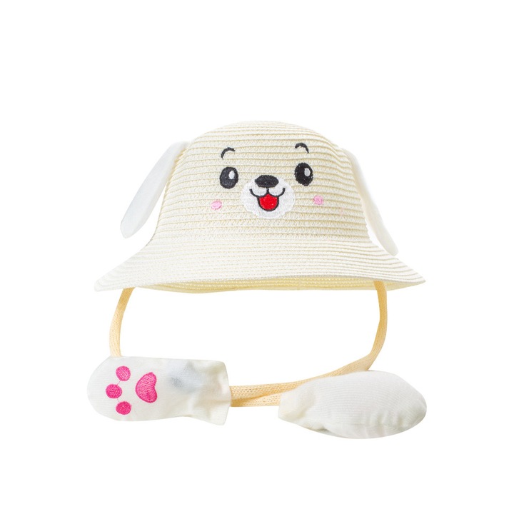 Palarie pentru copii, cu fata de caine, si urechi rabatabile, One Size, Bej deschis