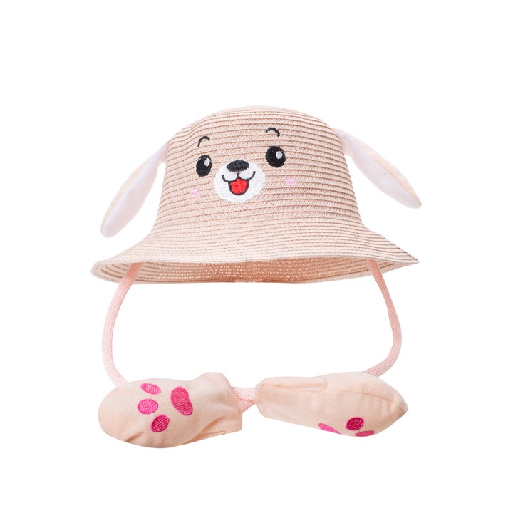 Palarie pentru copii, cu fata de caine, si urechi rabatabile, One Size, Roz deschis