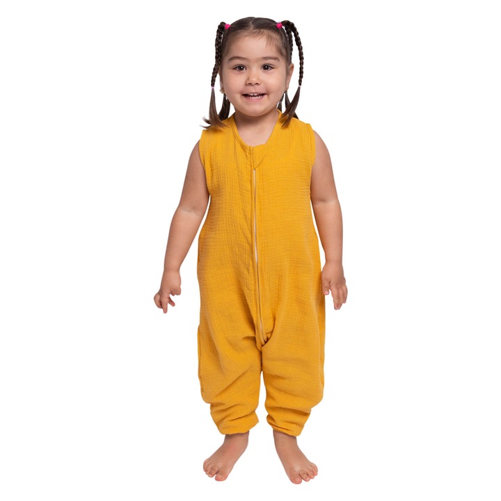 Sac de dormit copii de vara din muselina dubla cu picioare 18-36 luni Kidizi® Curry 0.3 tog