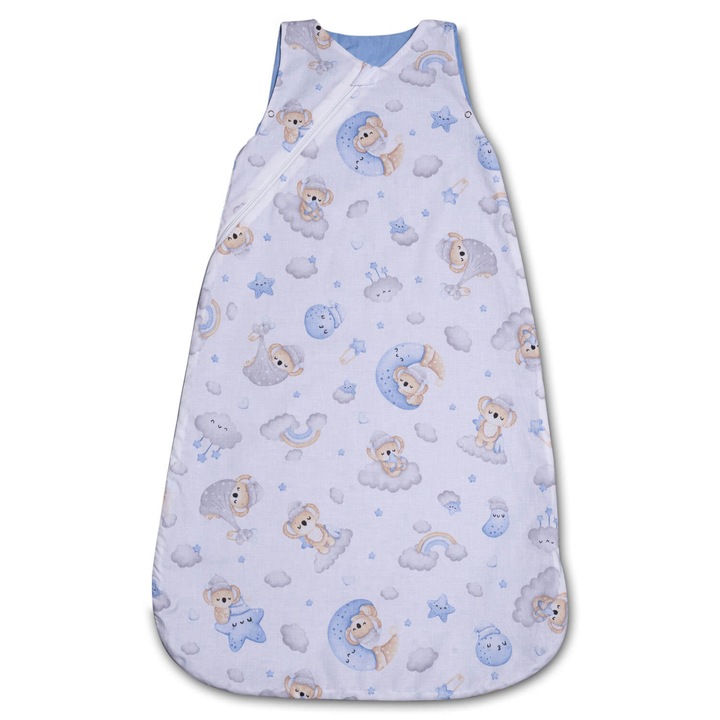Sac de dormit copii din bumbac reglabil 0-24 luni Kidizi® Koala Dreams Blue, 0.5 tog