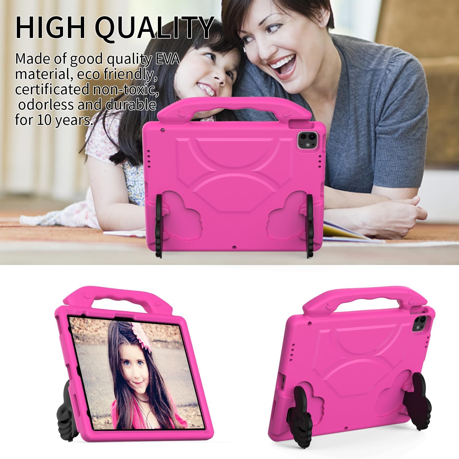 Husa protectie tableta pentru copii compatibila cu Samsung Tab A7 Lite T220, T225 8.7 inch, Tab A T290, T29 2019 8.0 inch, protectie silicon antisoc rezistenta la lovituri, 23.5×18.3×3cm, Roz