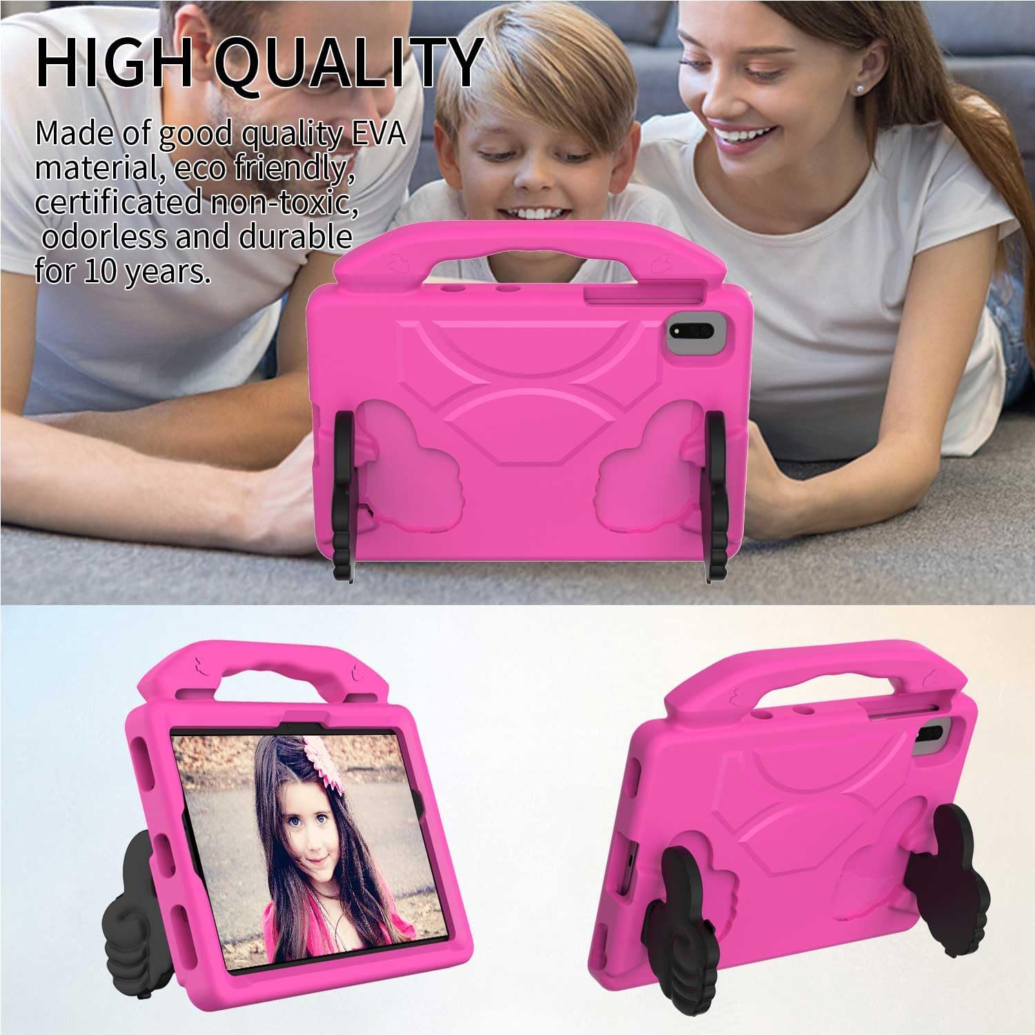 Husa protectie tableta pentru copii compatibila cu Samsung Tab A7 Lite T220, T225 8.7 inch, Tab A T290, T29 2019 8.0 inch, protectie silicon antisoc rezistenta la lovituri, 23.5×18.3×3cm, Roz