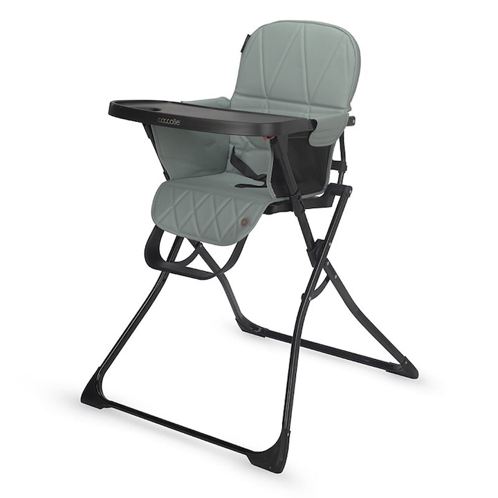 Scaun de masa pentru copii Coccolle Miso, Tavita detasabila, Pliabil la buton, Sezut cu spatiu generos, Material lavabil, Pana la 15 kg, Greystone