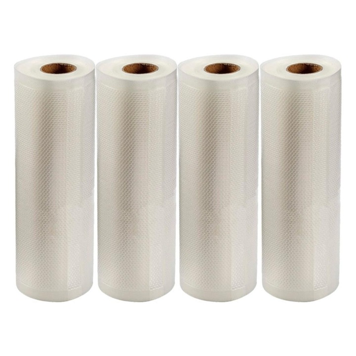 Set 4 role pungi pentru vidat si sigilat alimente @Selling Depot, conservare alimente, legume, fructe, mancare, compatibilitate universala, rezistent la caldura si inghet, 500x15 cm
