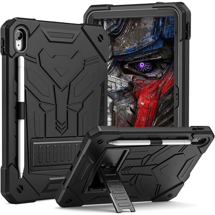 Husa compatibila cu iPad 10.9 inch, generatia a 10-a, 2022, protectie 360 de grade, cu suport pix, rezistenta la socuri, robusta, cu suport tip stand, design transformers, pentru copii