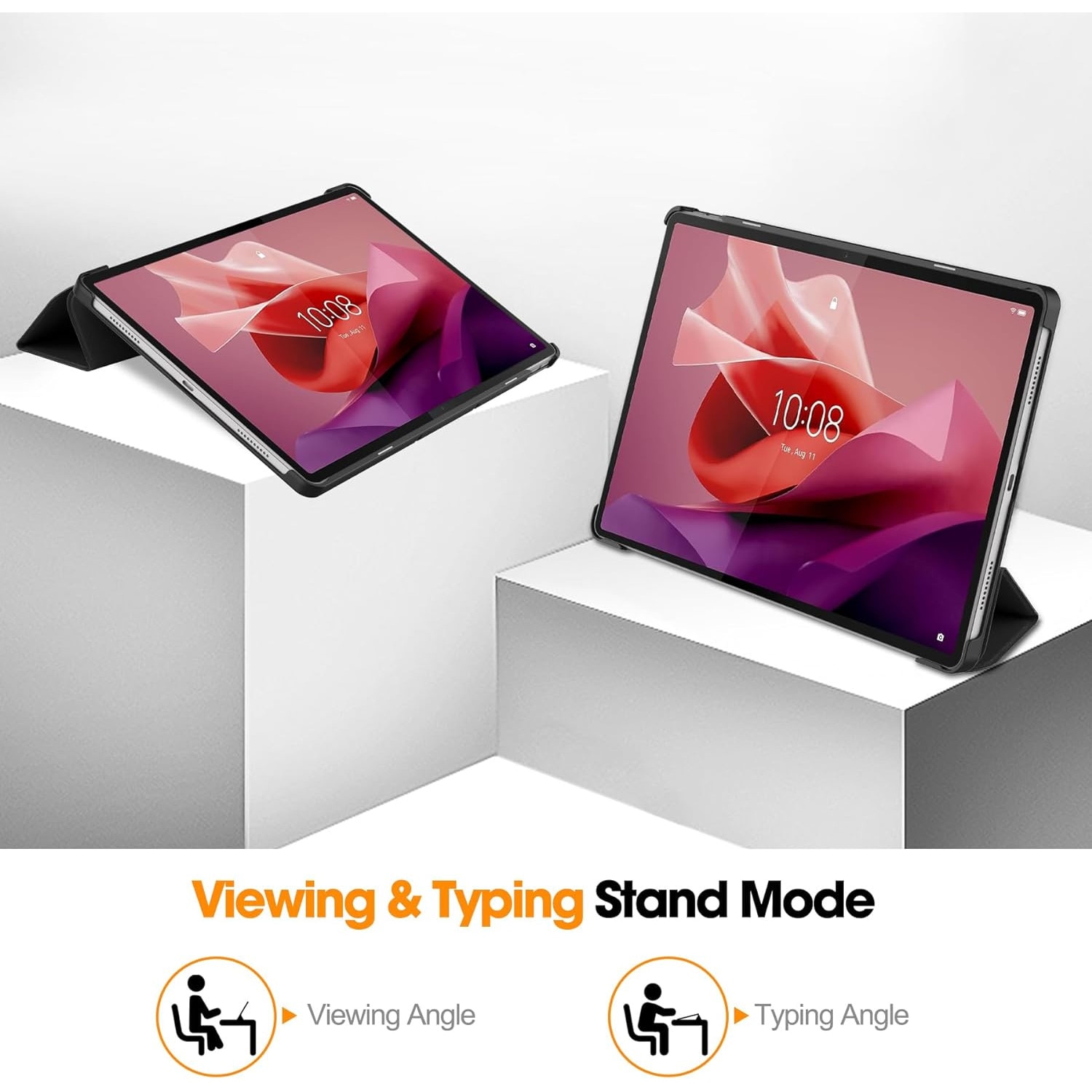 Husa pentru Lenovo Tab P12 12.7 inch functie sleep/wake-up Ultralight de tip stand, Aiyando, negru