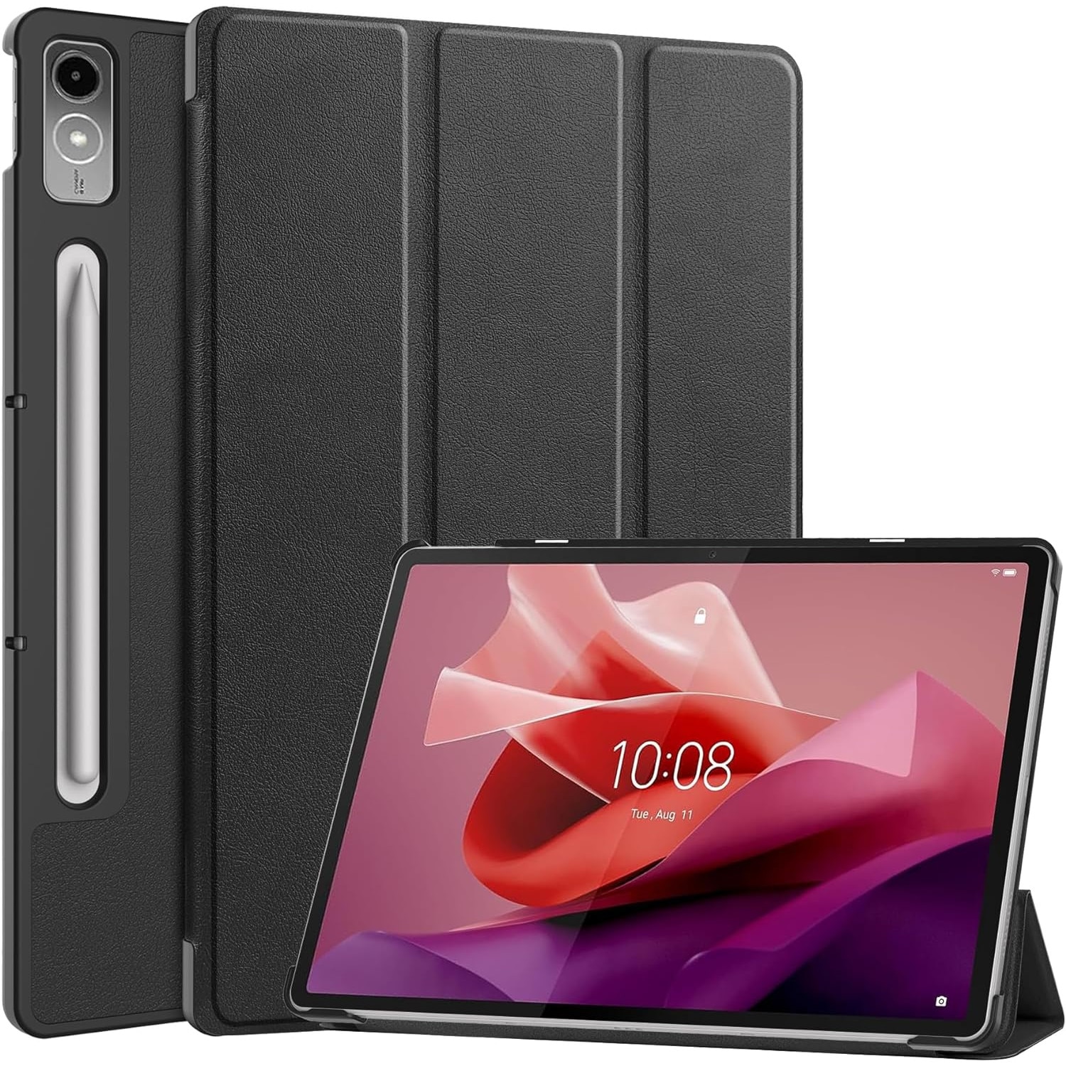 Husa pentru Lenovo Tab P12 12.7 inch functie sleep/wake-up Ultralight de tip stand, Aiyando, negru
