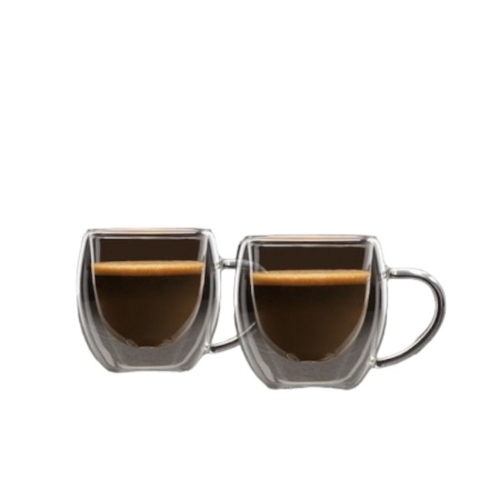 Set 6 Cesti cu Pereti Dubli, Cafea Espresso, Sticla Termorezistenta, 80 ml