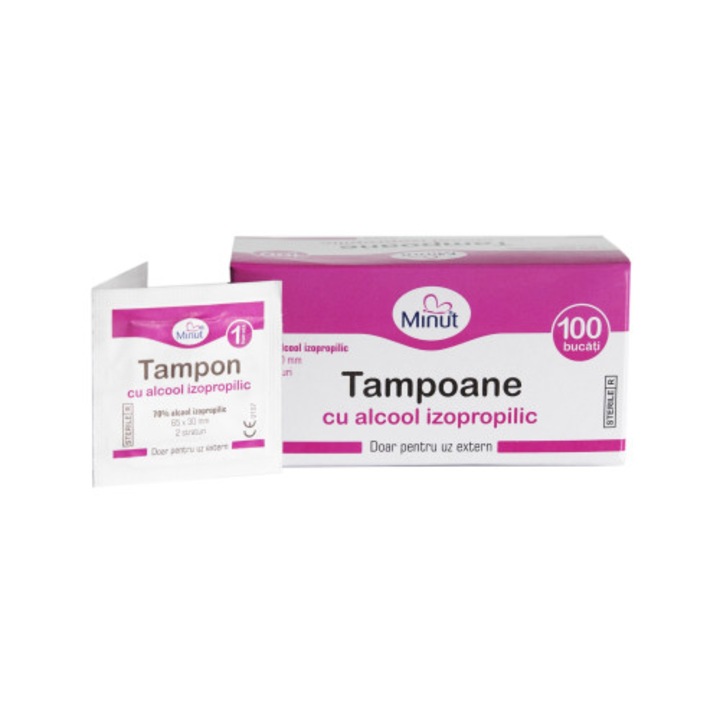 Tampoane Minut cu 70% alcool izopropilic, 100 buc