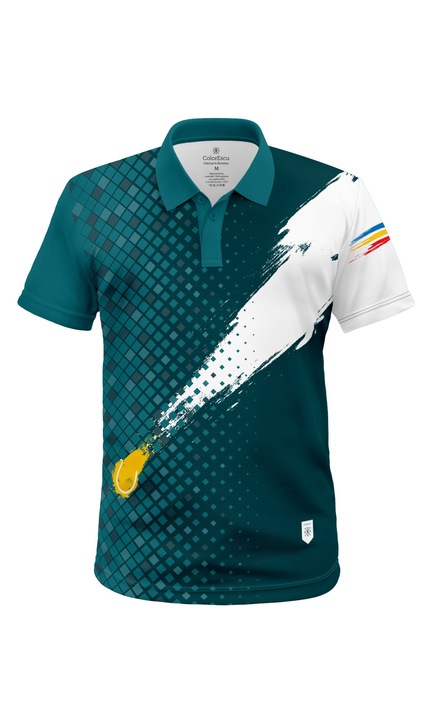 Tricou Simbol Tenis Romania, material tehnic sport, polo, barbat, culoare turcoaz, CS39 3247