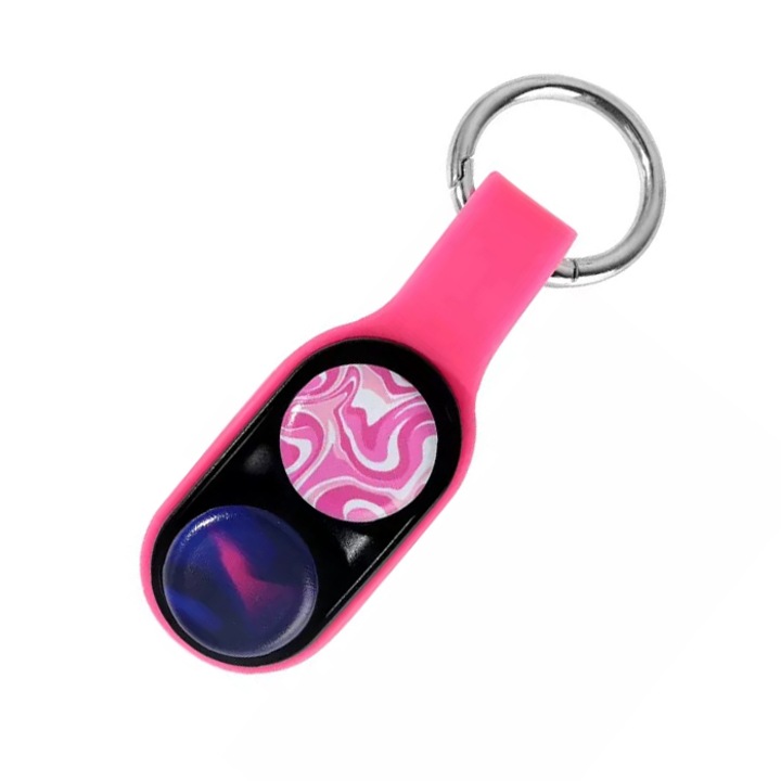 Jucarie Interactiva Antistres Pop Puck, cu 2 Magneti si inel pentru breloc, PopPuck Roz