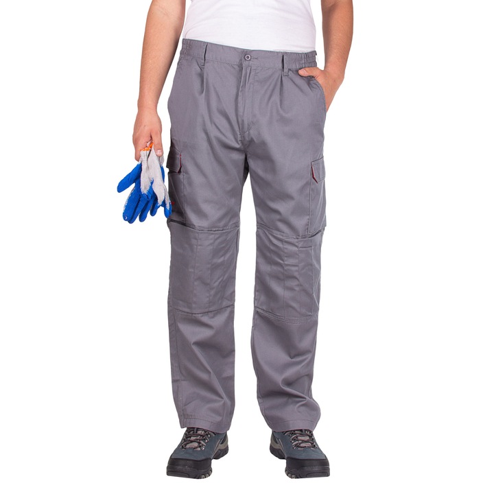 Работен панталон с функционални джобове и изолирани колена, Сив, 48