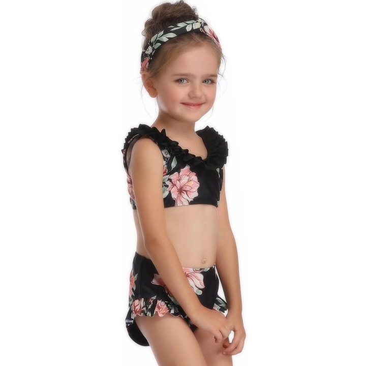 Costum de baie pentru fetite format din 2 piese, Negru/Roz
