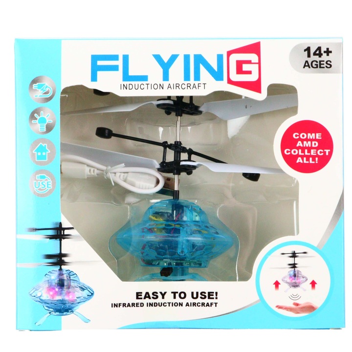 Elicopter mini de jucarie, model ufo, controlabil cu mana, albastru, dalimag
