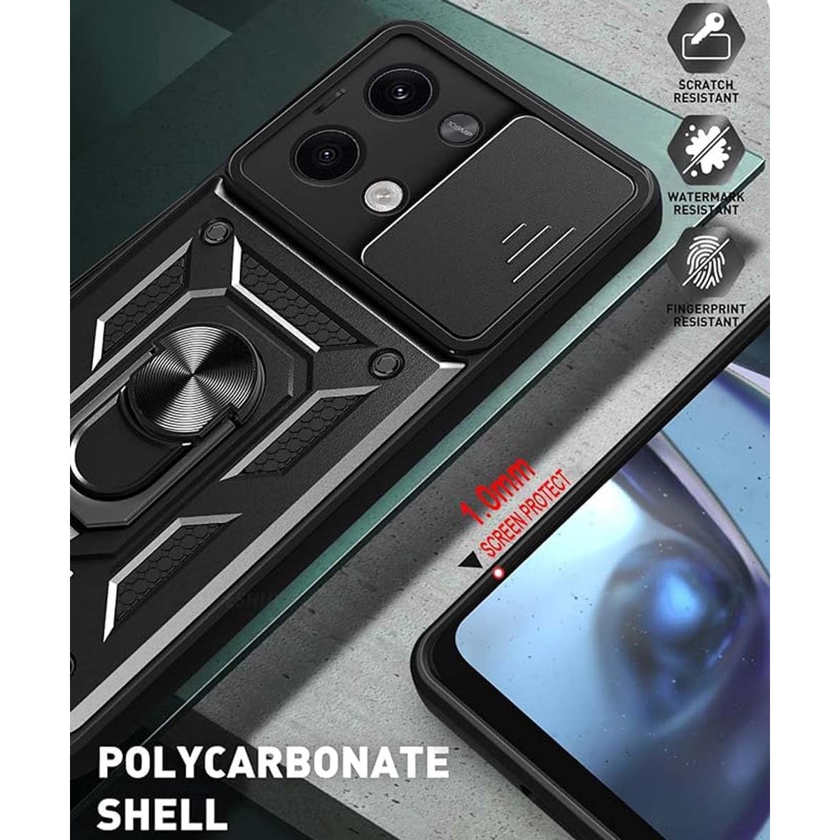 Husa pentru Xiaomi Redmi Note 13 Pro 5G cu inel Ring Armor Kickstand Tough, protectie camera, Aiyando, negru