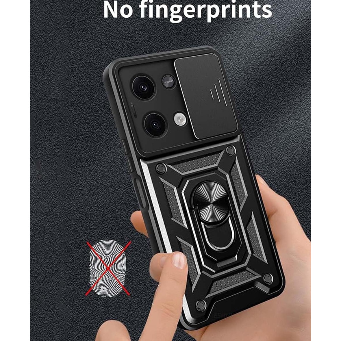 Husa pentru Xiaomi Redmi Note 13 Pro 5G cu inel Ring Armor Kickstand Tough, protectie camera, Aiyando, negru