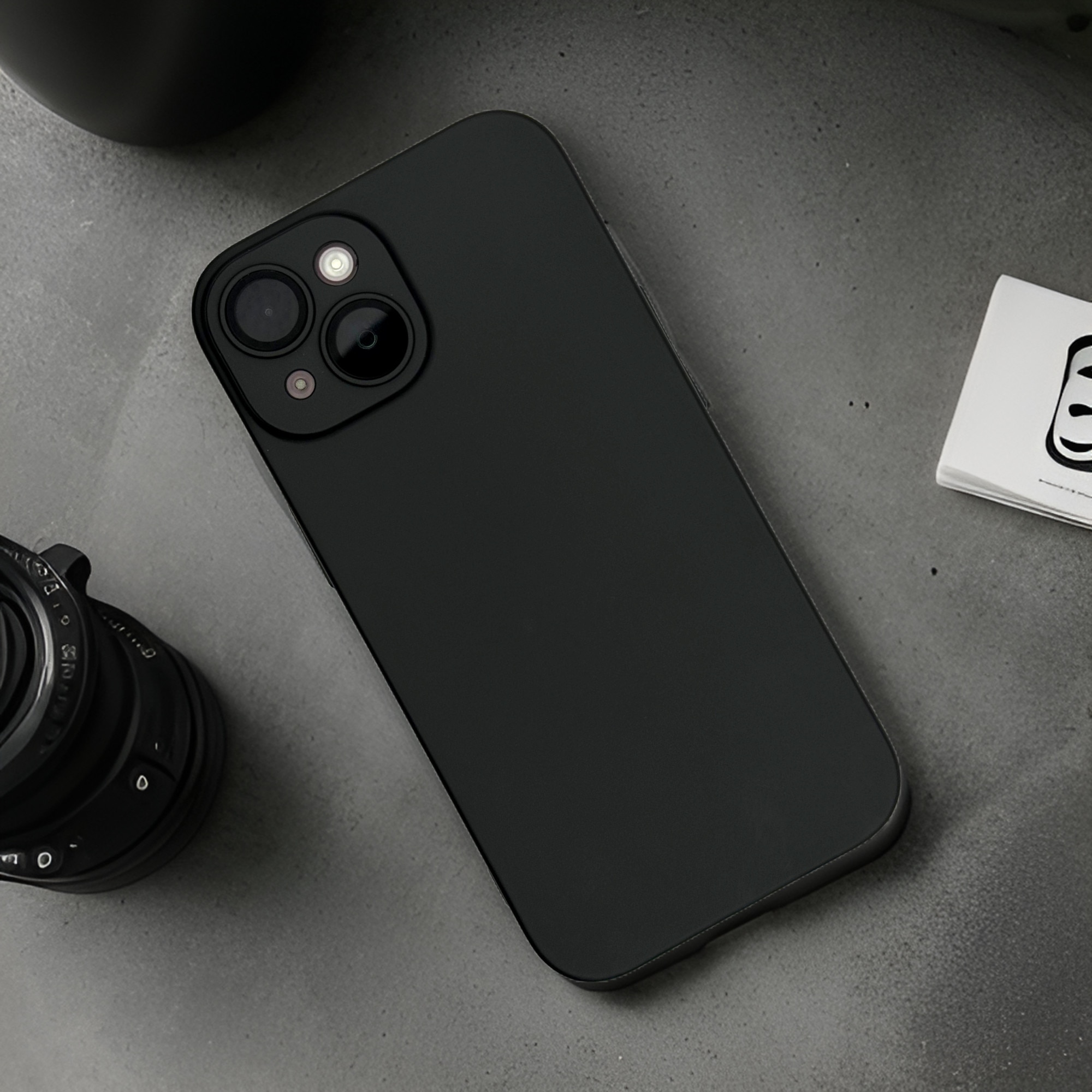 Husa sidefata, protectie completa camera, neagra, Compatibila iPhone 15, Microfibra in Interior, Negru