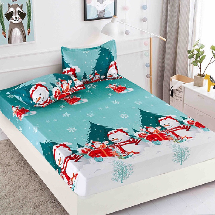 Set Cearsaf de pat cu elastic si 2 fete de perna, Dormy, Jolly V16, 180x200 cm, Finet