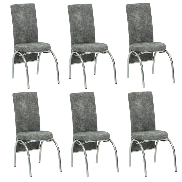 Set 6 scaune Star Gri, tapiterie din material textil, picioare metal cromat, gri