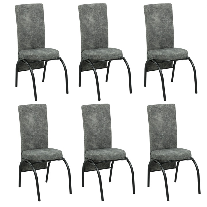Set 6 scaune Star Gri, tapiterie din material textil, picioare metal negru, gri