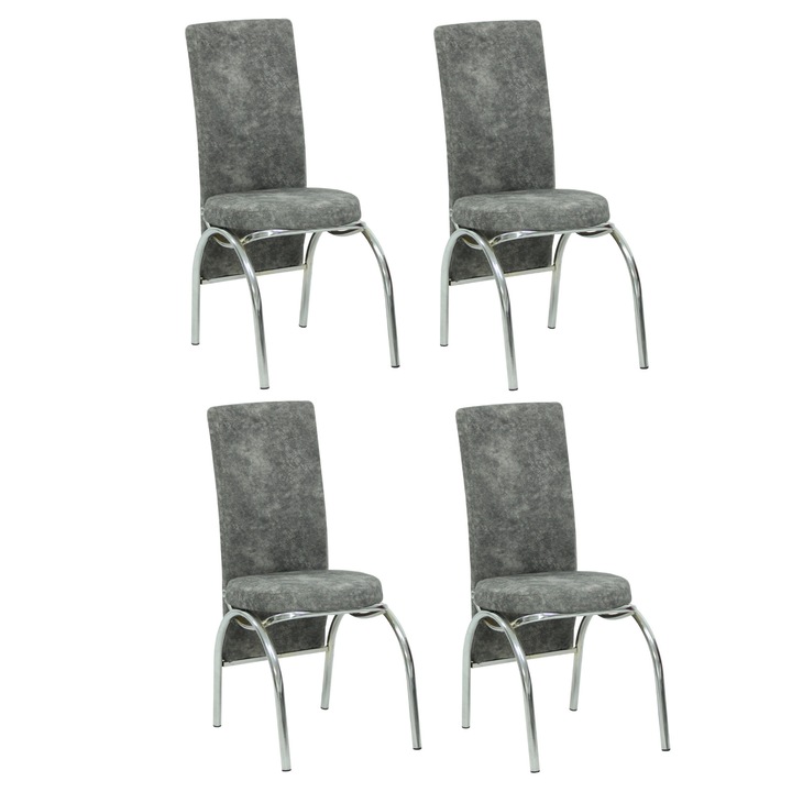Set 4 scaune Star Gri, tapiterie din material textil, picioare metal cromat, gri