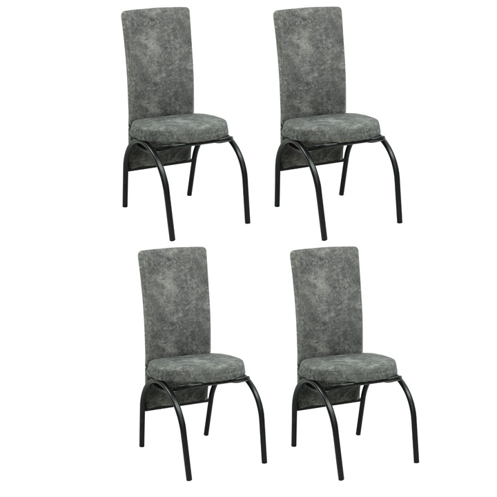 Set 4 scaune Star Gri, tapiterie din material textil, picioare metal negru, gri