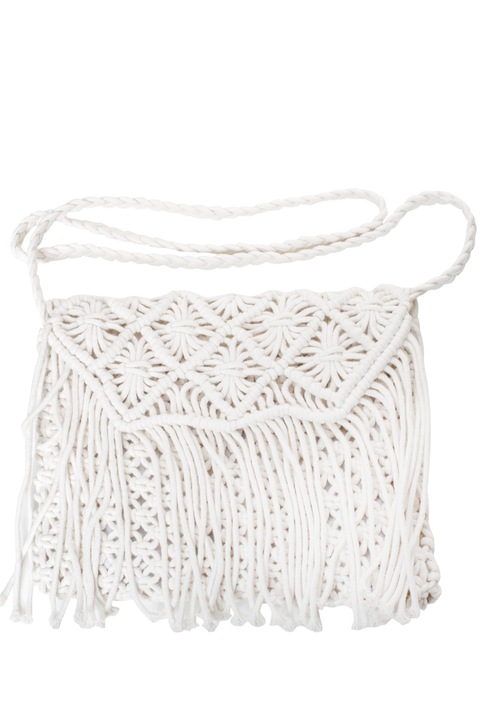 Geanta de umar mica de vara boho macrame, din bumbac, Alb