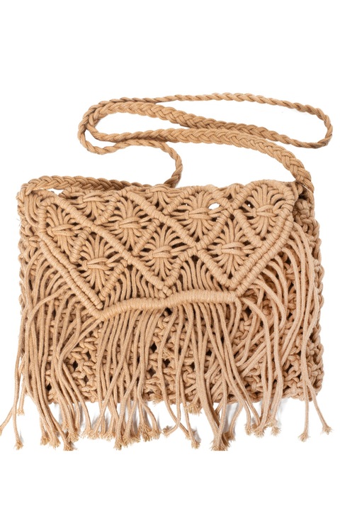 Geanta de umar mica de vara boho macrame, din bumbac, Maro