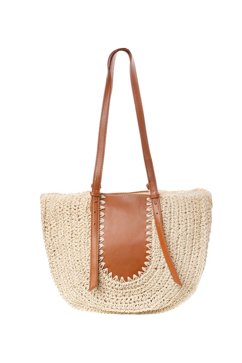 Geanta shopper rotunjita, impletita, 38x30, Bej, 38x30 cm